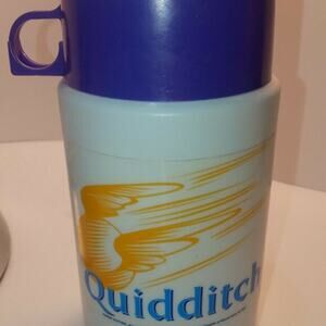 Vintage Harry Potter Quidditch Thermos w/ Lid & Cup 2001 white/ purple pre-owned
